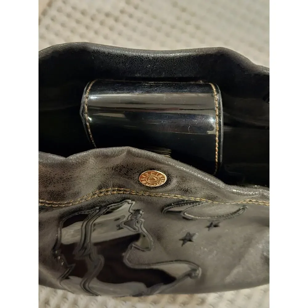 Vintage Liz Claiborne Black Leather Purse Shoulder Bag Female Silhouette Vinyl
